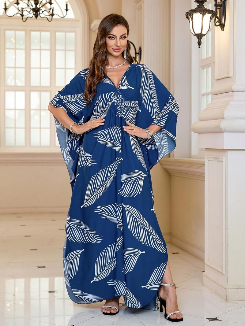 KEYLORTING Women’s Kaftan Beach Cover Up Dress Plus Size Summer Swimsuit Loungewear Maxi Dress - Image 1